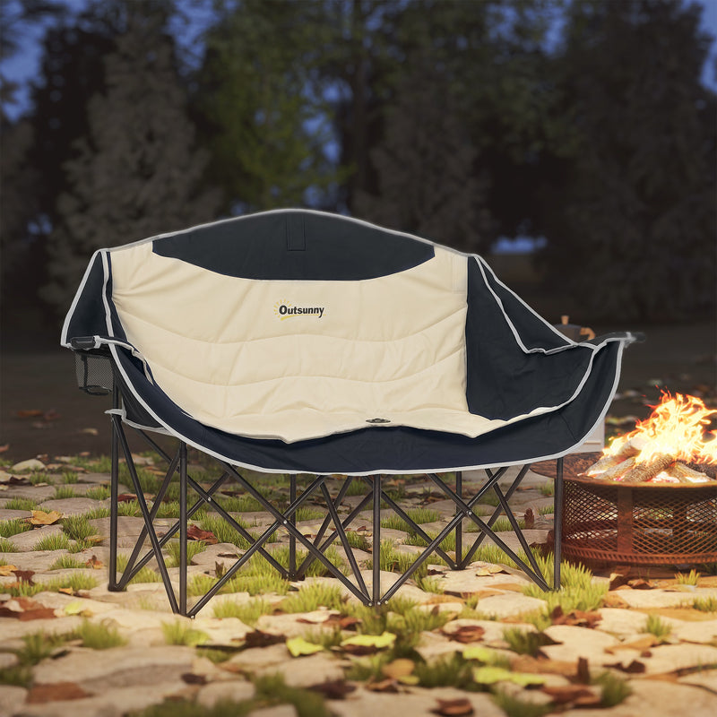 Double Camping Chair for Two with Padded Seats and Carry Bag for Outdoor Relaxing Khaki