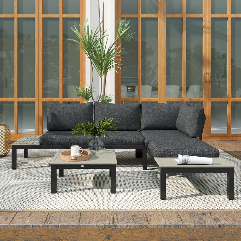 3 Piece Aluminium Garden Furniture Set with Cushions and Coffee Table Dark Grey by Outsunny