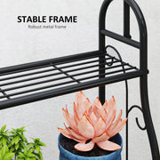 Black 3 Tier Metal Plant Stand with Hanging Rod and Hooks for Indoor and Outdoor Use by Outsunny