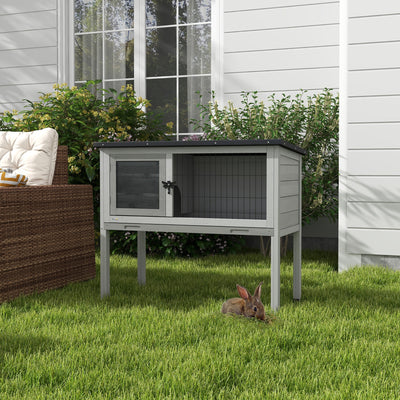 Wooden Guinea Pig Hutch with Slide Out Tray and Open Roof for Easy Cleaning Grey
