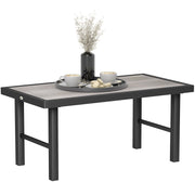 Grey Metal Rectangular Garden Coffee Table with Woodgrain SPC Tabletop for Outdoor Use by Outsunny