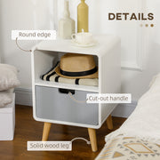Set of 2 Wooden Bedside Tables With Drawer for Bedroom Storage Scandinavian Style White