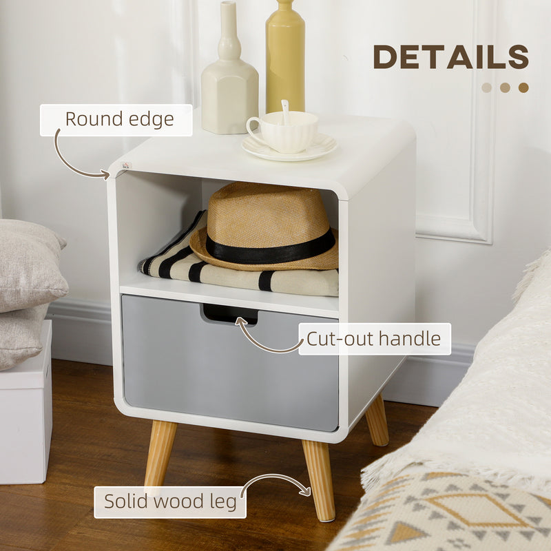 Set of 2 Wooden Bedside Tables With Drawer for Bedroom Storage Scandinavian Style White
