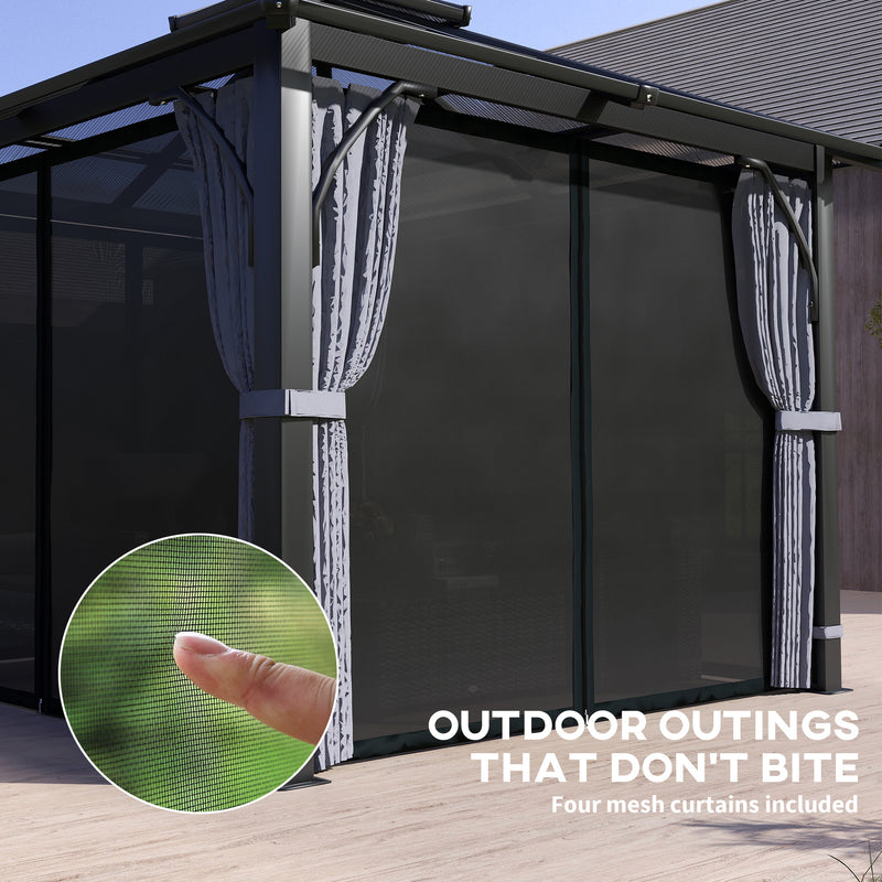 3m x 3m Hardtop Garden Gazebo with Polycarbonate Roof and Netting Dark Grey by Outsunny