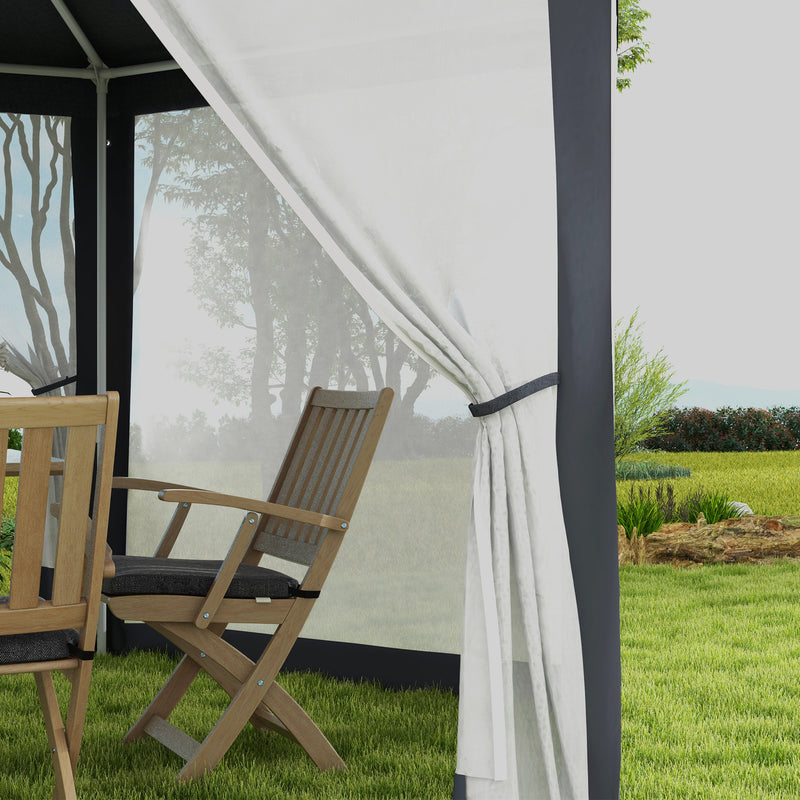 4M Hexagon Gazebo With Netting Dark Grey Outdoor Canopy Tent For Garden Events By Outsunny