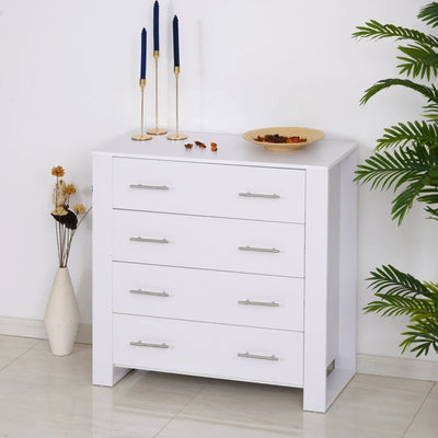 White 4 Drawer Chest With Metal Handles Homcom