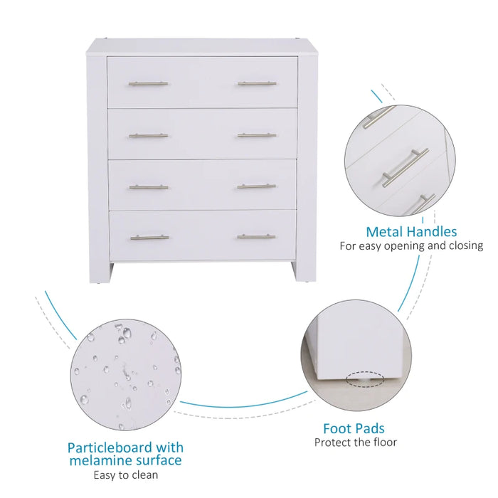 White 4 Drawer Chest With Metal Handles