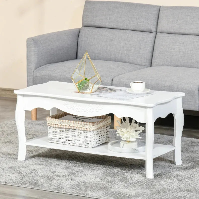 Modern White Coffee Table with Shelf