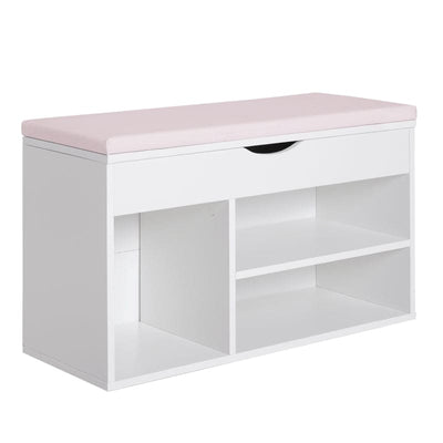 Shoe Bench With Cushion, White/Pink Homcom