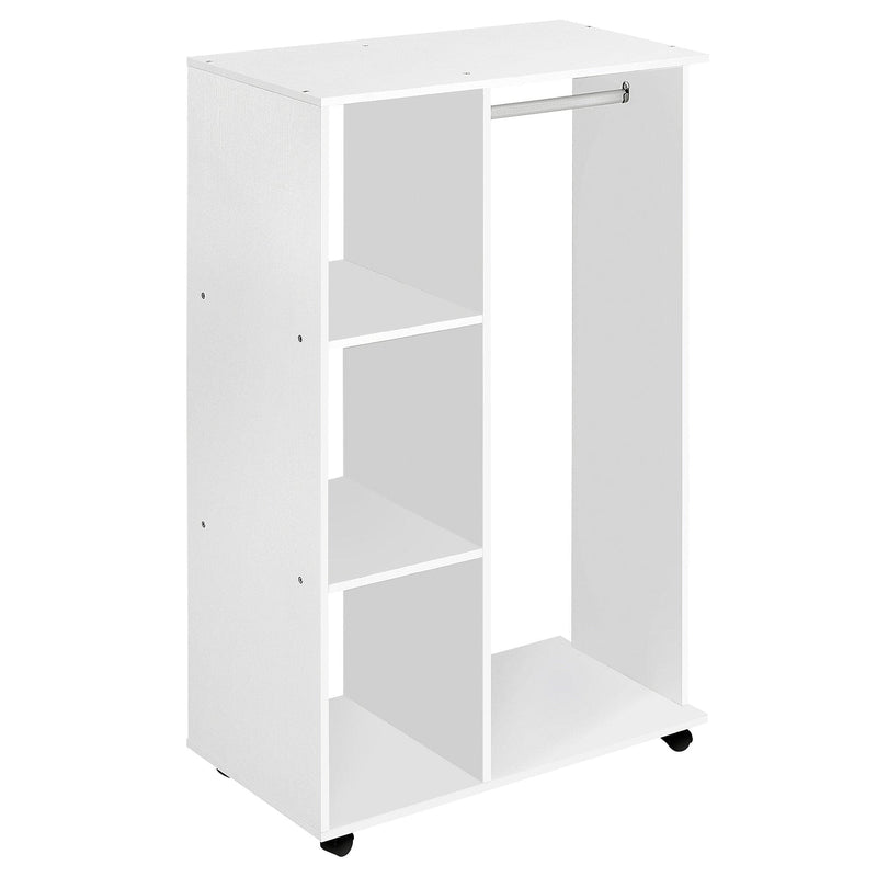 White Open Wardrobe on Wheels With Hanging Rail and Shelves