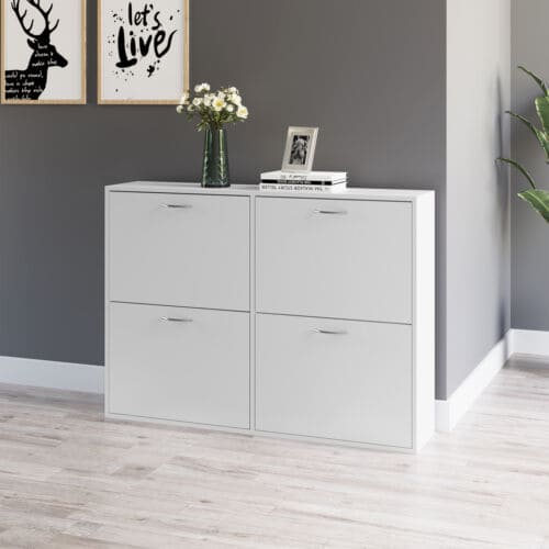 White Shoe Cabinet With Doors (Up to 24 Pairs)