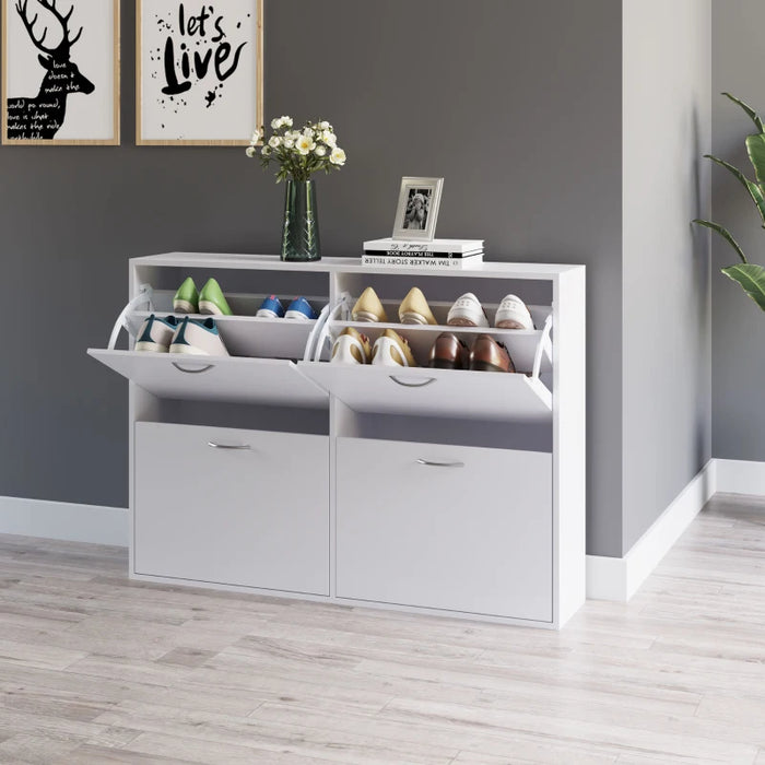 White Shoe Cabinet With Doors (Up to 24 Pairs)