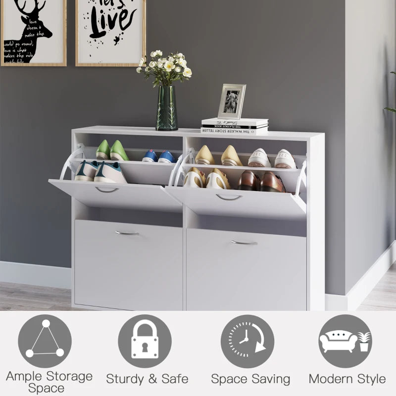 White Shoe Cabinet With Doors (Up to 24 Pairs)