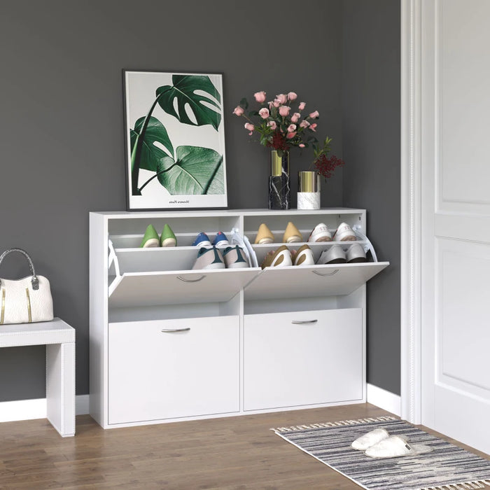 White Shoe Cabinet With Doors (Up to 24 Pairs)