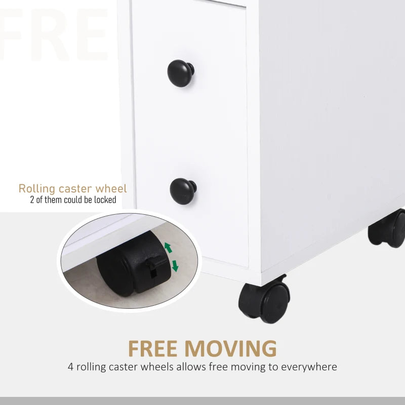 White Slimline Bathroom Storage Unit With 2 Drawers & Wheels