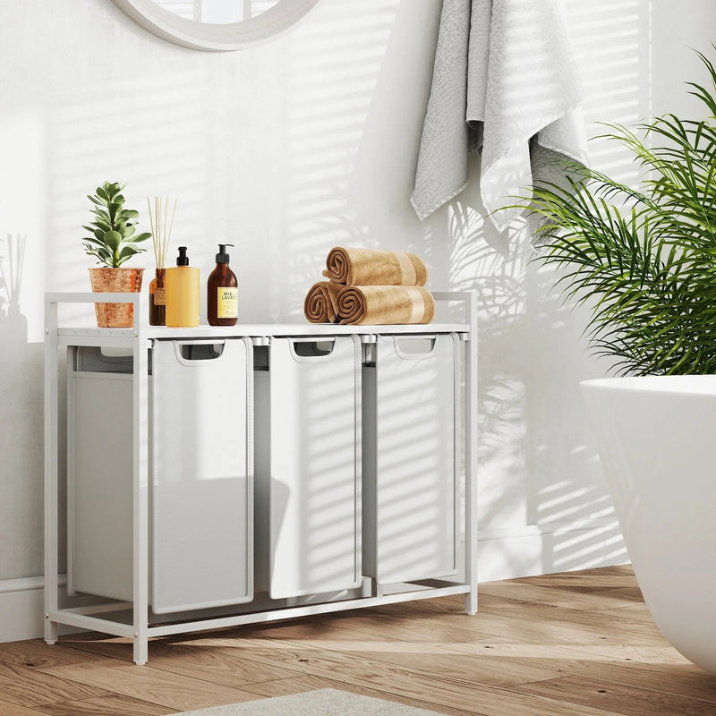 3 Compartment Laundry Sorter with Removable Pull Out Liners for Easy Sorting by Vasagle