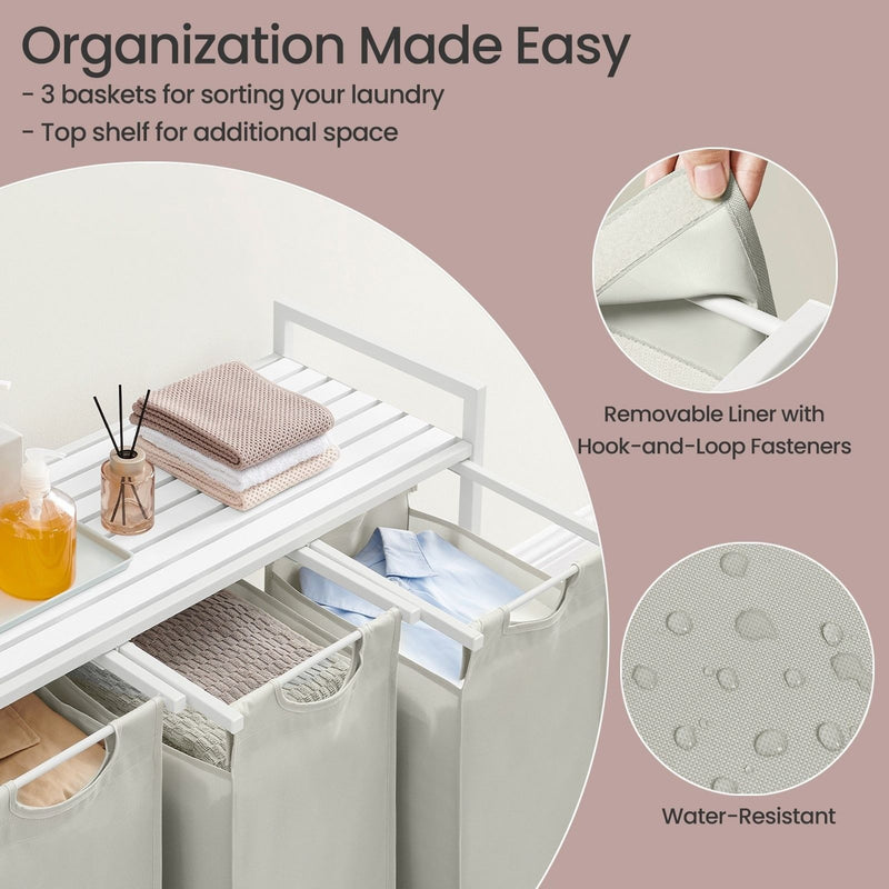 3 Compartment Laundry Sorter with Removable Pull Out Liners for Easy Sorting by Vasagle