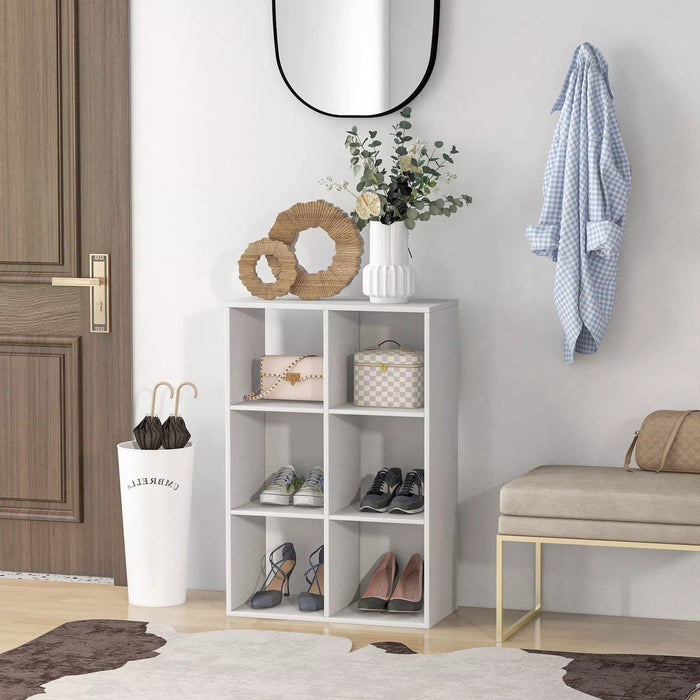 Image of a White 6 Cube Bookcase Storage Unit by Homcom.