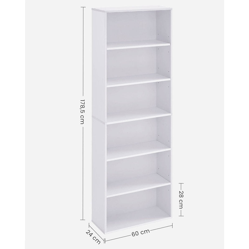 White 6 Shelf 60cm Wide Bookcase by Vasagle