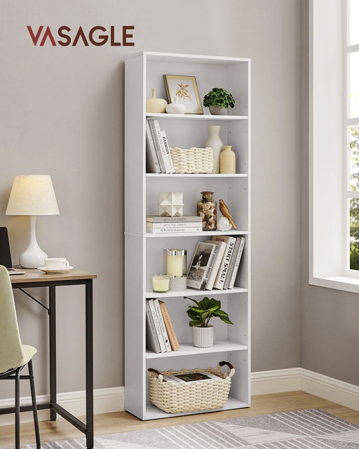 Image of a White 6 Shelf 60cm Wide Bookcase by Vasagle Furniture.