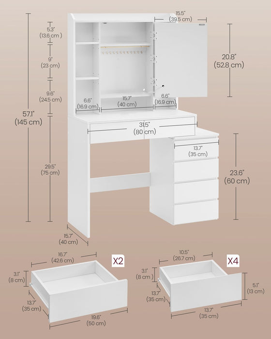 White Dressing Table With Light and Mirror by Vasagle