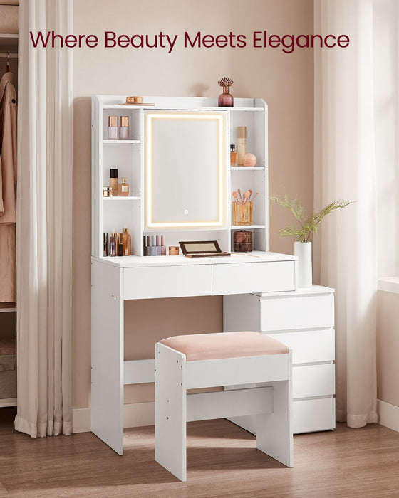 White Dressing Table With Light and Mirror by Vasagle