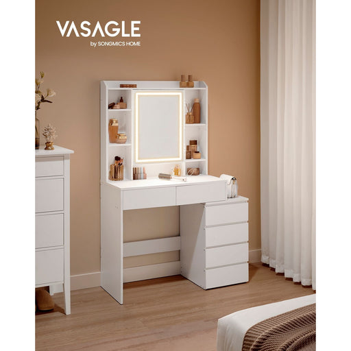 White Dressing Table With Light and Mirror by Vasagle