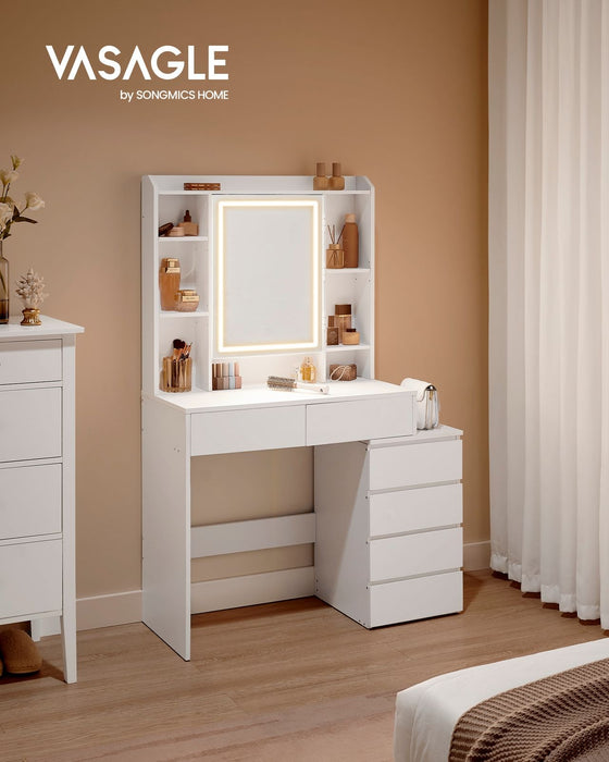 White Dressing Table With Light and Mirror by Vasagle