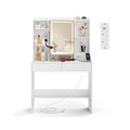 White Dressing Table with Mirror Lights 2 Drawers Shelves and Power Sockets