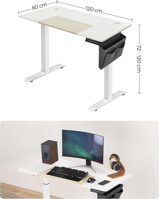 Image of a Songmics White Electric Height Adjustable Desk For Home Office