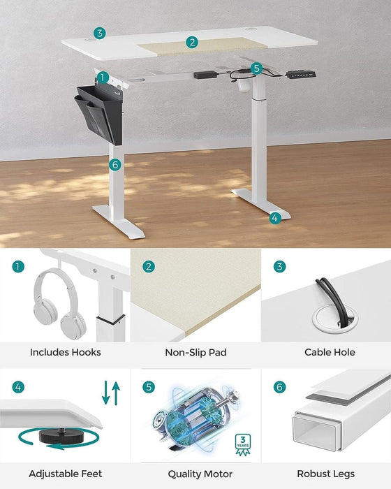 Image of a Songmics White Electric Height Adjustable Desk For Home Office