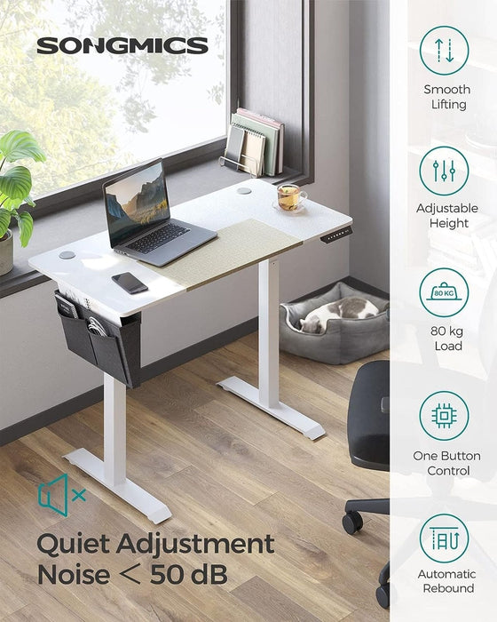 Image of a Songmics White Electric Height Adjustable Desk For Home Office