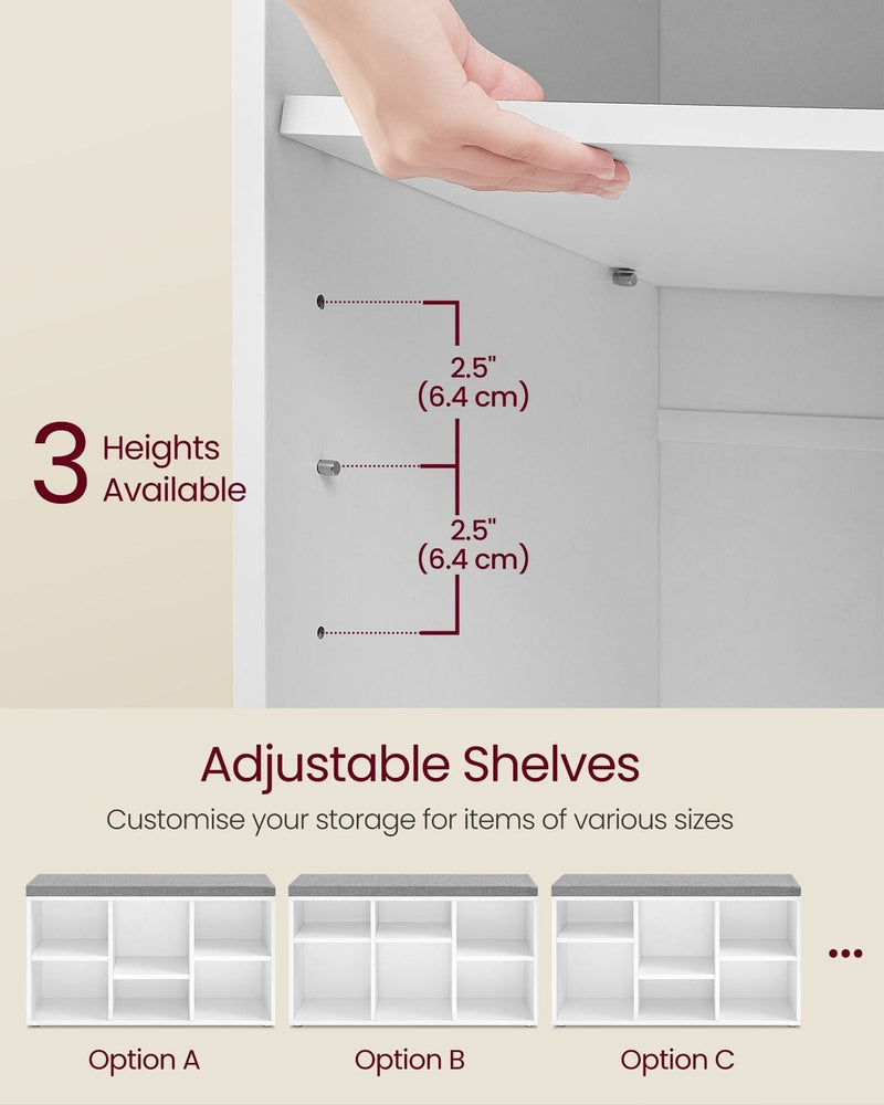 White Entryway Bench With Cushion by Vasagle - 87x30x48cm