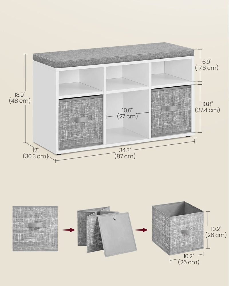 White Entryway Bench With Cushion by Vasagle - 87x30x48cm