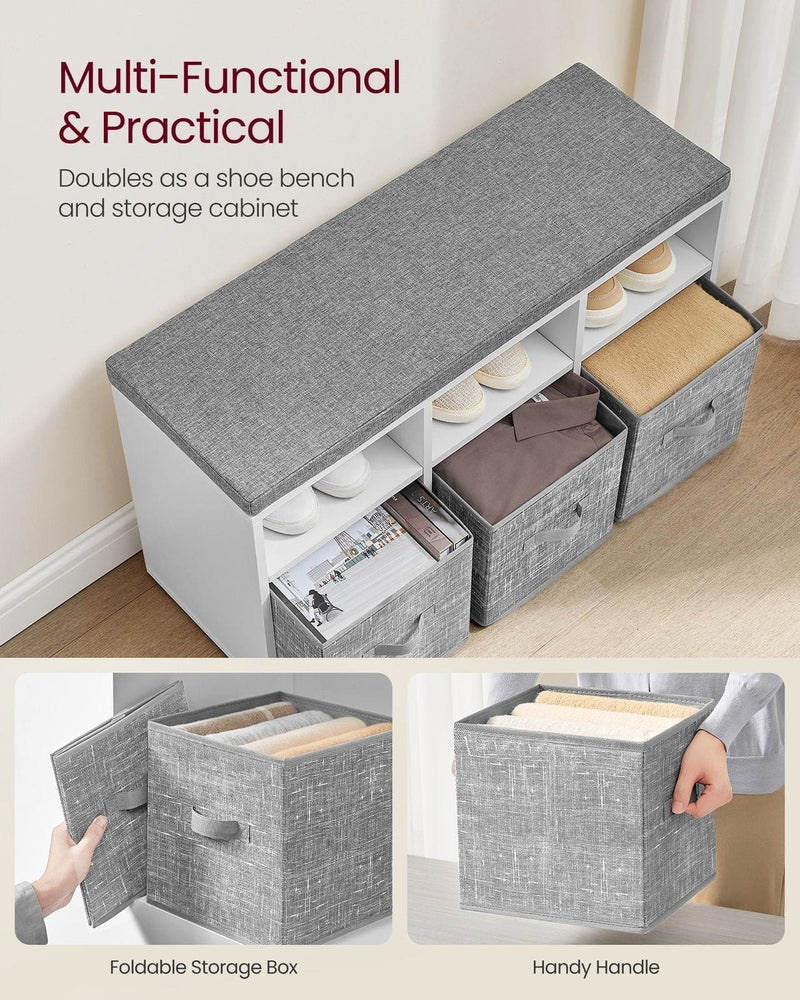 White Entryway Bench With Cushion by Vasagle - 87x30x48cm