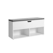 White Entryway Bench With Grey Cushioned Seat by Vasagle