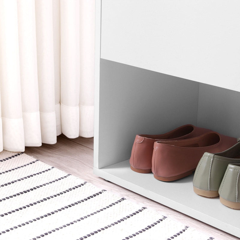 White Entryway Bench With Grey Cushioned Seat by Vasagle