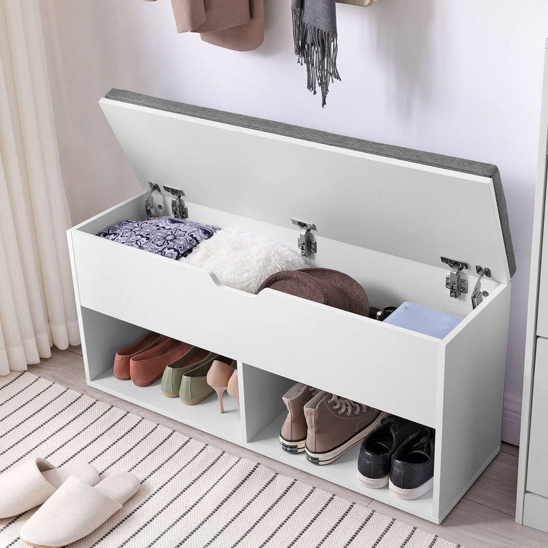 White Entryway Bench With Grey Cushioned Seat by Vasagle