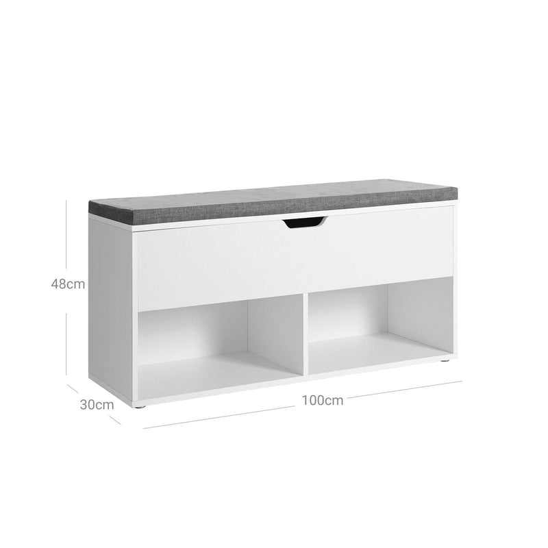 White Entryway Bench With Grey Cushioned Seat by Vasagle