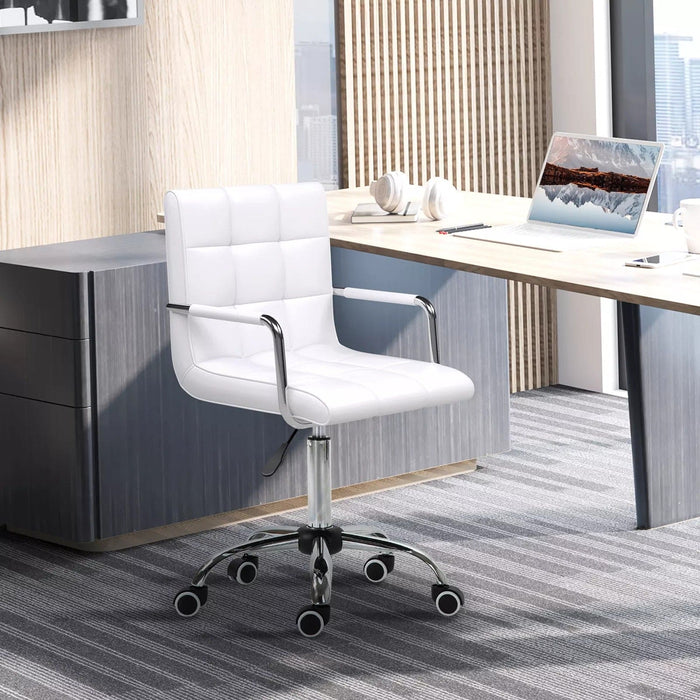 Image of a white faux leather desk chair