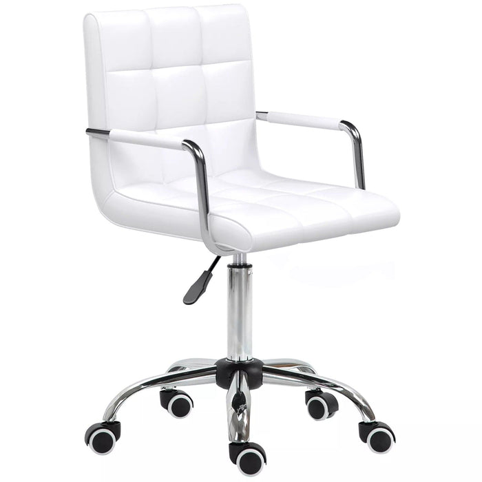 Image of a white faux leather desk chair