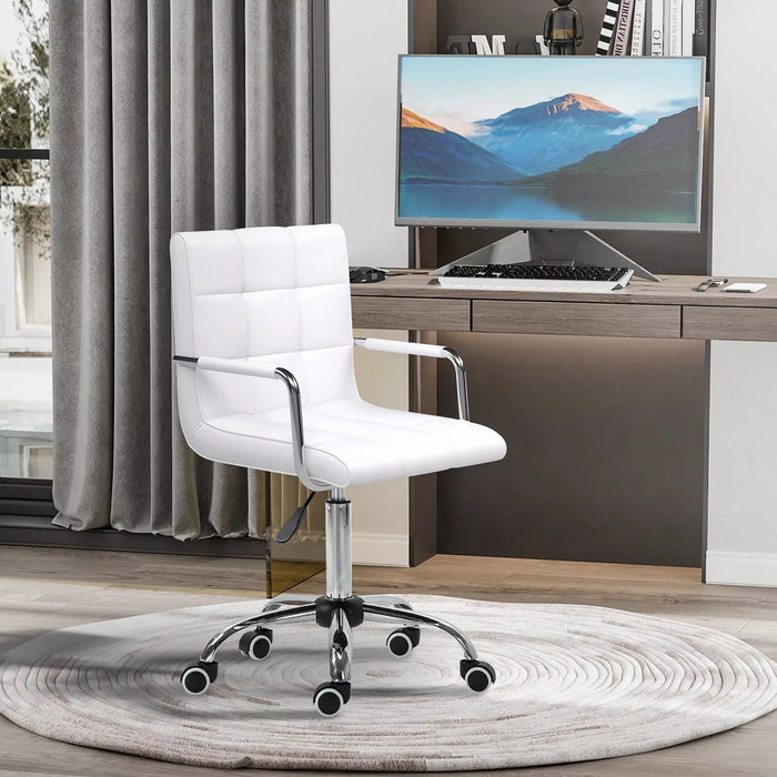 Image of a white faux leather desk chair