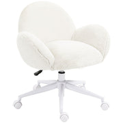 Image of a White Fluffy Desk Chair With Wheels.
