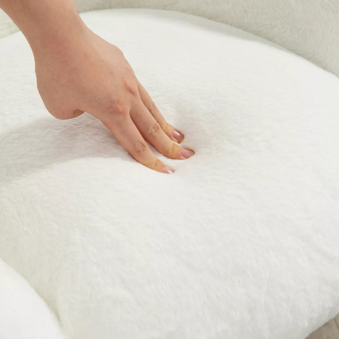 Image of a White Fluffy Desk Chair With Wheels.