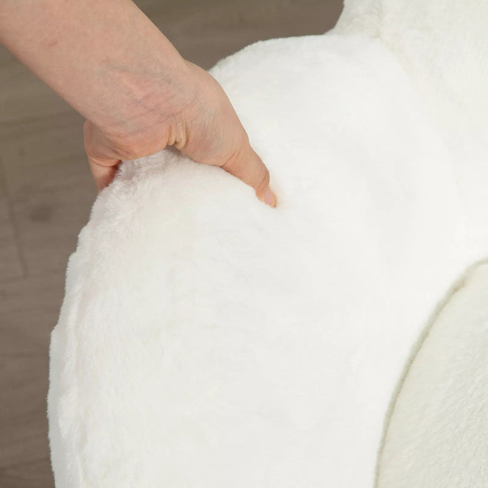 Image of a White Fluffy Desk Chair With Wheels.