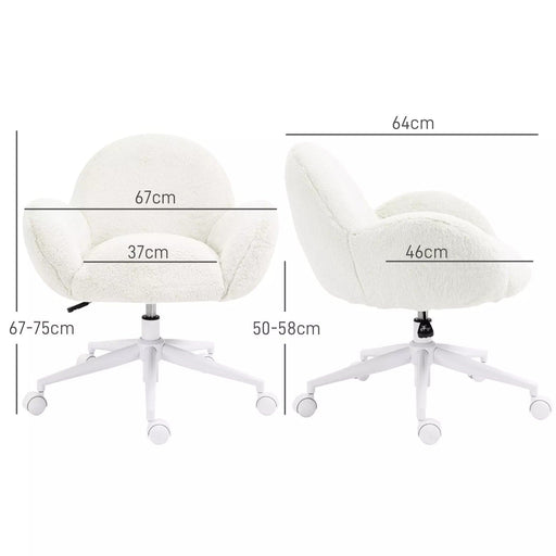 Image of a White Fluffy Desk Chair With Wheels.