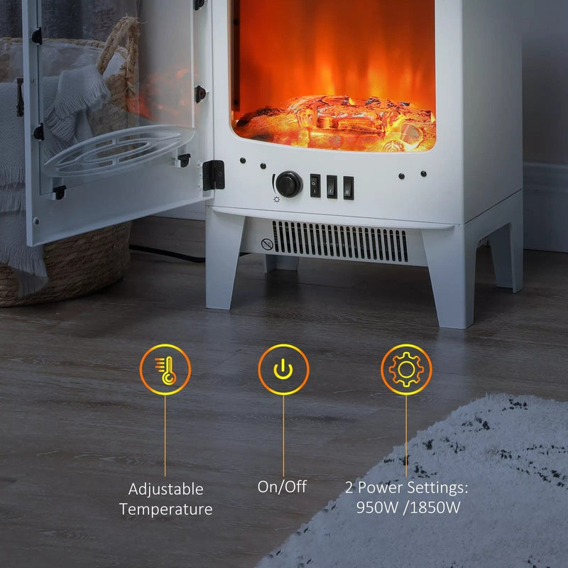 Image of a White Free Standing Electric Log Burner