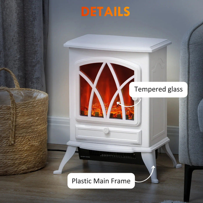 Image of a White Freestanding Electric Fireplace With Realistic Flame Effect