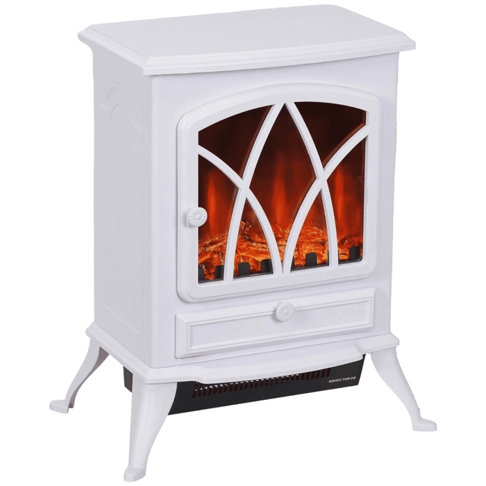 Image of a White Freestanding Electric Fireplace With Realistic Flame Effect