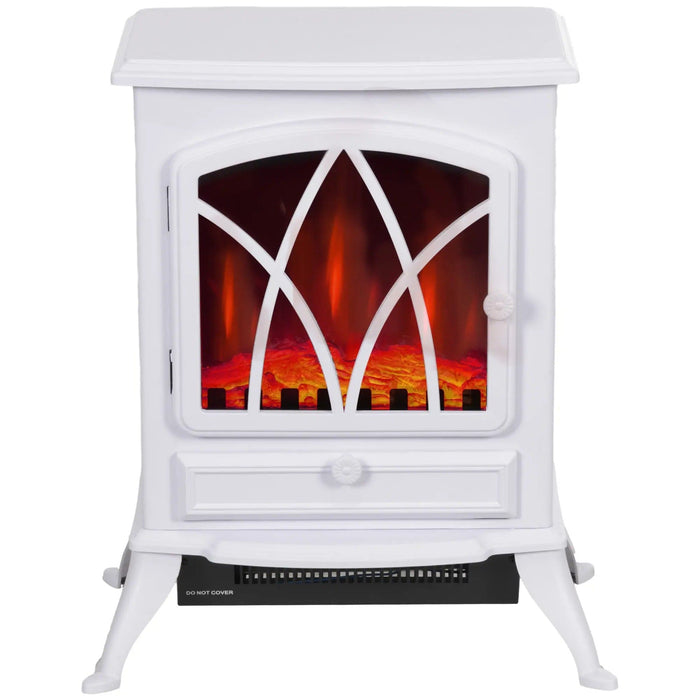 Image of a White Freestanding Electric Fireplace With Realistic Flame Effect